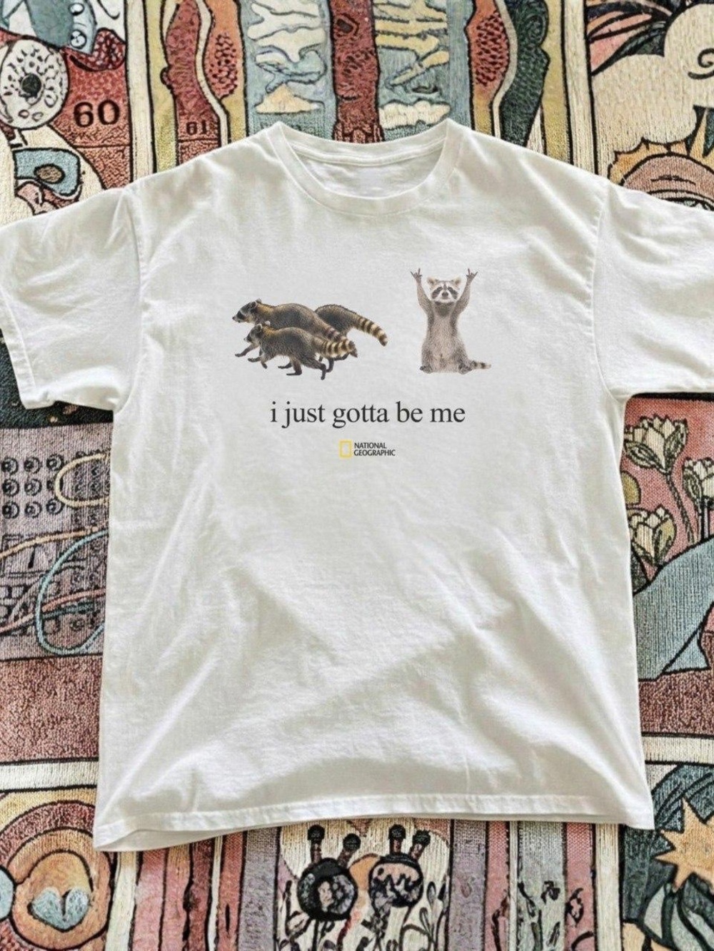 Gildan White Tee with Playful Raccoon Graphic